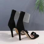 Sexy Peep Toe Rhinestone Stiletto Faux Suede Back Zipper Super High Heels Wedding Party High Heel