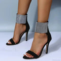 Sexy Peep Toe Rhinestone Stiletto Faux Suede Back Zipper Super High Heels Wedding Party High Heel