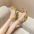 Sexy Peep Toe Square Head Strange High Heeled Sandals Narrow Band AnkleBuckle Strap Summer High Heel