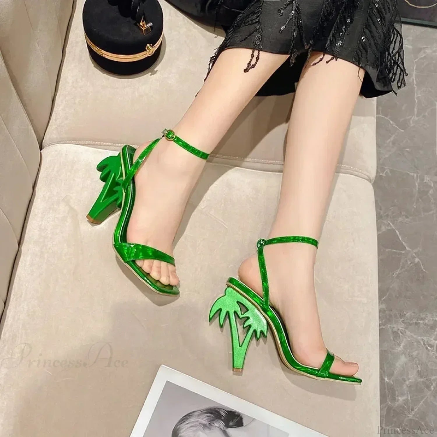 Sexy Peep Toe Square Head Strange High Heeled Sandals Narrow Band AnkleBuckle Strap Summer High Heel