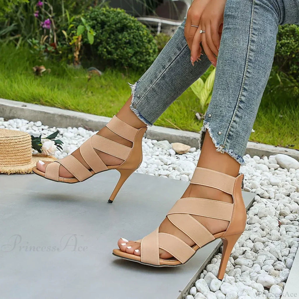 Sexy Peep-toe Thin High Heel Shoes Women Sandals Elegant Square Head Glitter Shinning Party Sandal High Heel