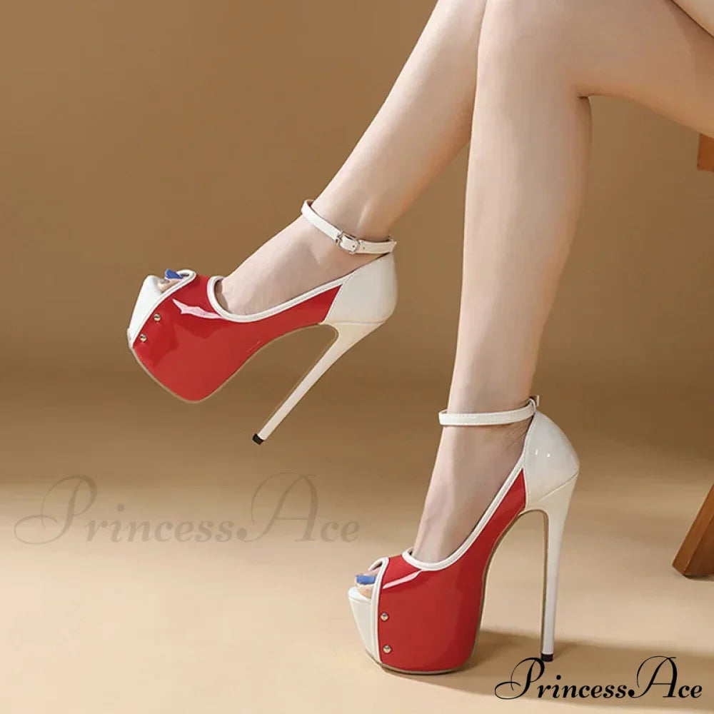 Sexy Peep Toe Ultra High Heels Platform Pumps Stiletto Shoes Red - Party Club Strip Pole Dance Wedding Banquet Women's Fashion