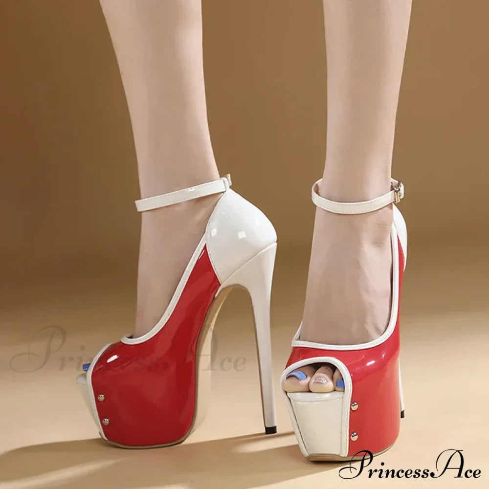 Sexy Peep Toe Ultra High Heels Platform Pumps Stiletto Shoes Red - Party Club Strip Pole Dance Wedding Banquet Women's Fashion