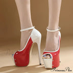 Sexy Peep Toe Ultra High Heels Platform Pumps Stiletto Shoes Red - Party Club Strip Pole Dance Wedding Banquet Women's Fashion