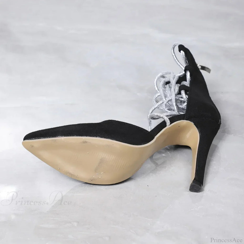 Sexy Peep Toe Women's Stiletto Luxury Square Head Rhinestone Thin Band Strap Comfort Slim High Heel