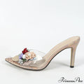 Sexy Pointed Open Toe Thin High Heels Slippers Women Mixed Colors Flowers PVC Transparent Sandals Summer Party Dress Shoes