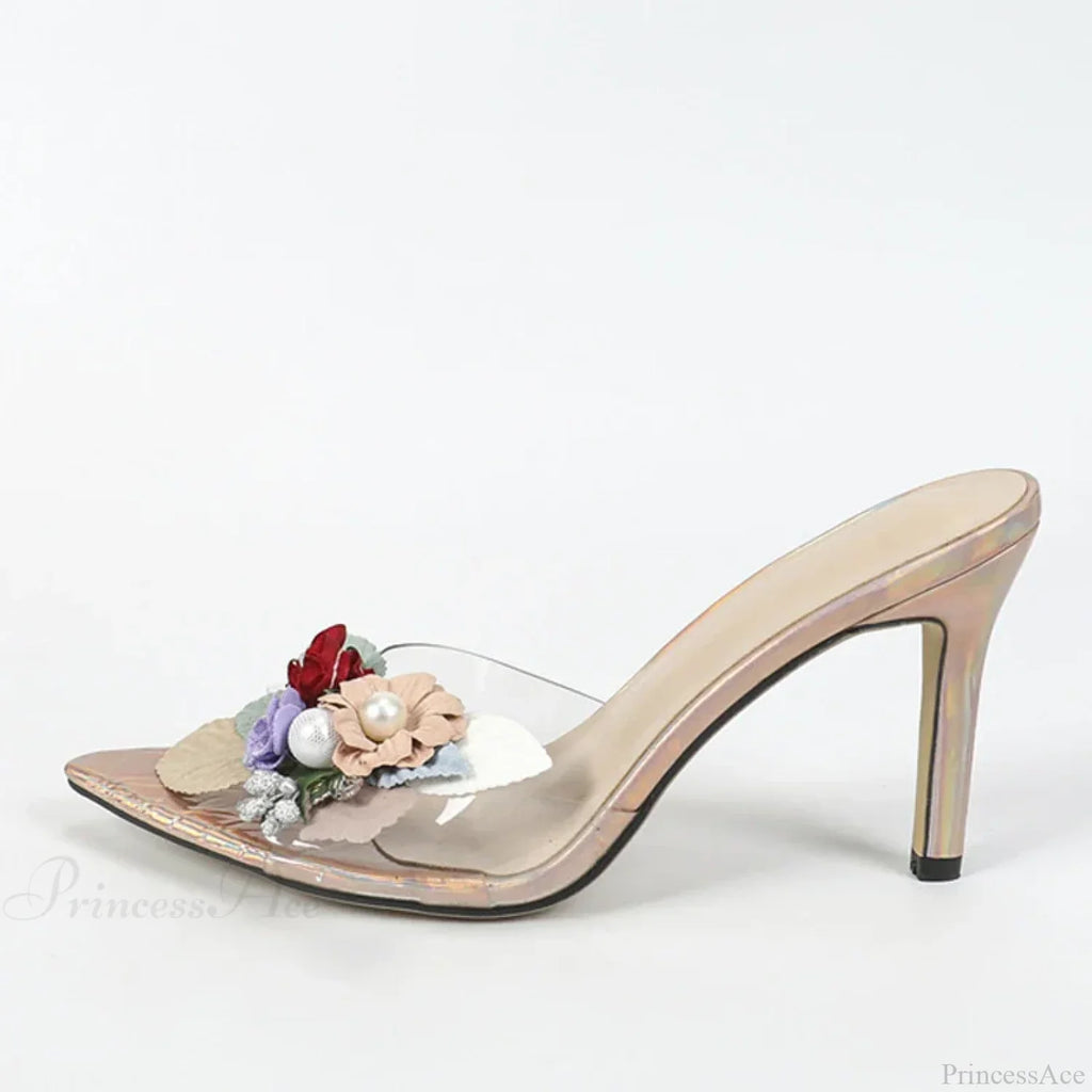 Sexy Pointed Thin High Mixed Colorful Flower Pvc Transparent Summer Party High Heel