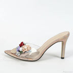 Sexy Pointed Thin High Mixed Colorful Flower Pvc Transparent Summer Party High Heel