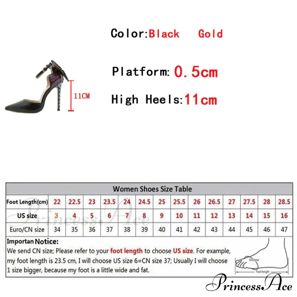 Sexy Pointed Toe Slingback Sandals Women Pumps with Big Butterfly Design High Heels Stiletto Wedding Prom Shoes in Gold