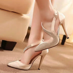 Sexy Pointed Toe Stiletto Rhinestone HollowBuckle Strap Cover Heeled Sandals Club Evening Party High Heel