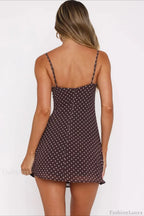 Brown Sweetheart Spaghetti Strap Side Slit Polka Dot Bodycon Mini Dress