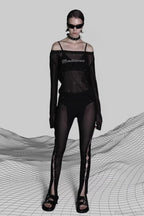 Sexy Rhinestone Embellished Off-the-Shoulder Tulle Blouse