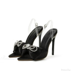 Sexy Silk Pointed Rhinestone Butterfly-knot Thin High Heel Sandals Pvc Band Ankle Buckle Banquet Wedding High Heel