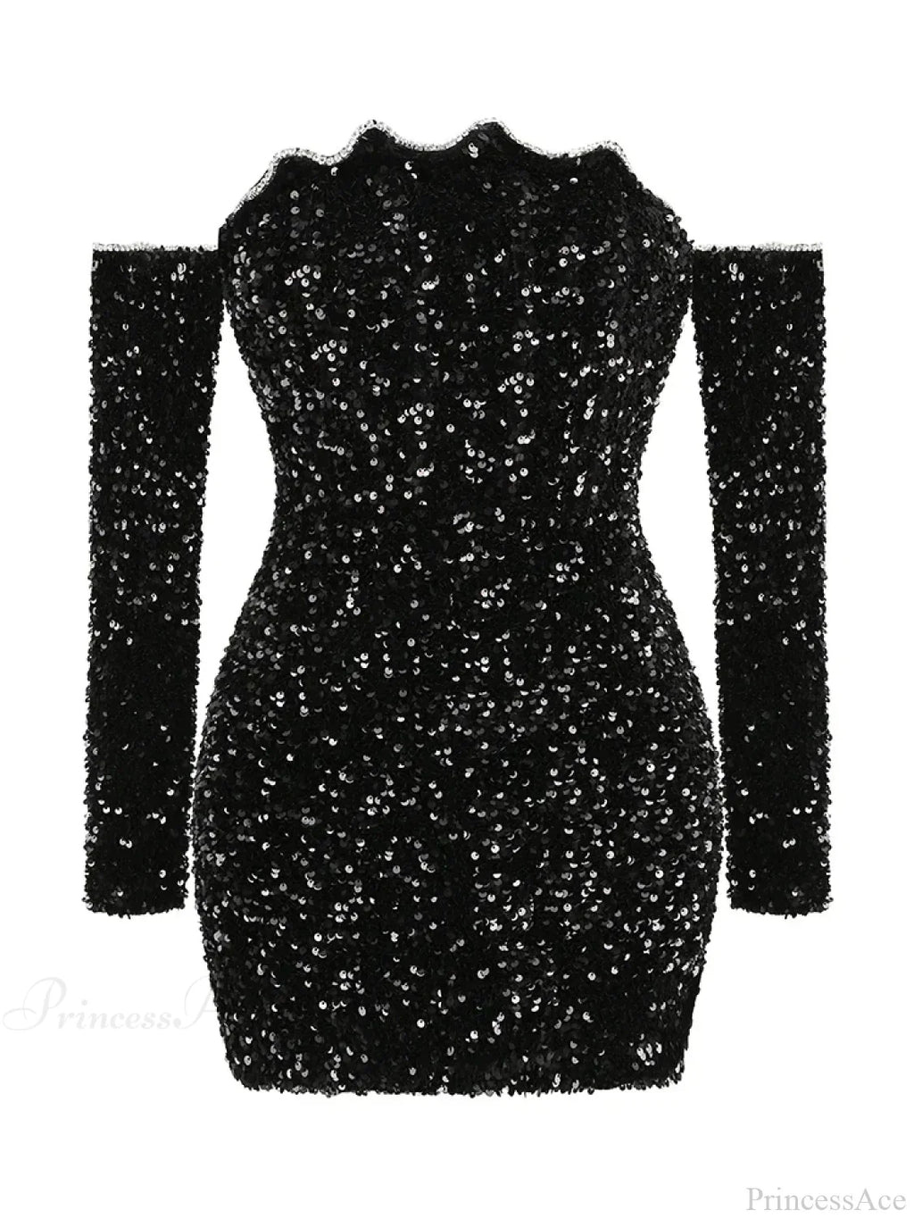 Sexy Slash Neck Long Sleeve Sparkling Sequins Dress Off Shoulder Christmas Party Dress