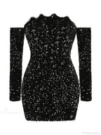 Sexy Slash Neck Long Sleeve Sparkling Sequins Dress Off Shoulder Christmas Party Dress