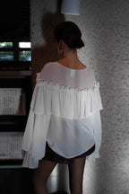 Sexy Solid Color Batwing Off-the-Shoulder Long Sleeve Blouse