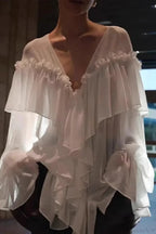Sexy Solid Color Batwing Off-the-Shoulder Long Sleeve Blouse