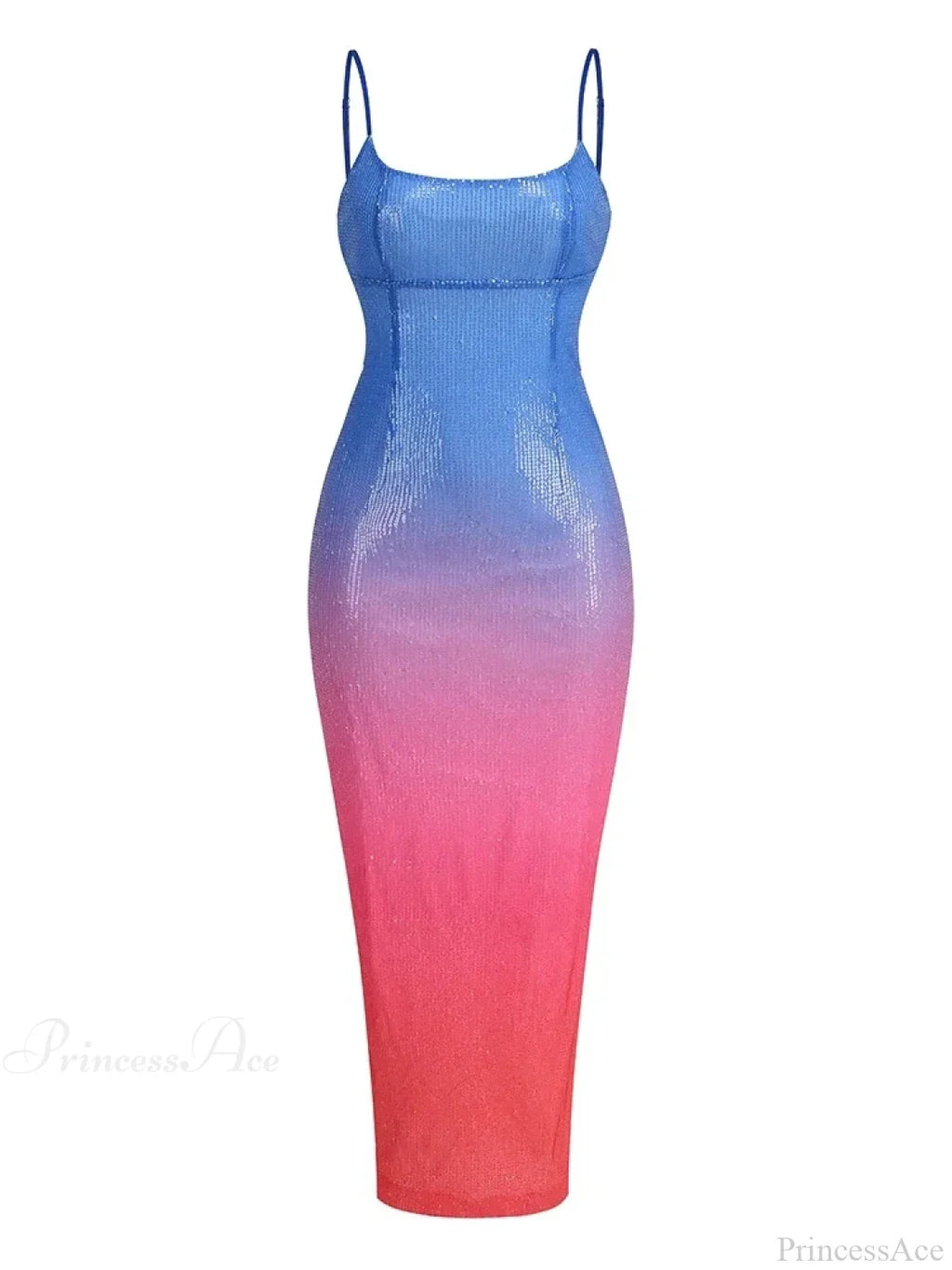 Sexy Spaghetti Strap Gradient Sequins Long Dress Sleeveless Colorful Christmas Party Dress