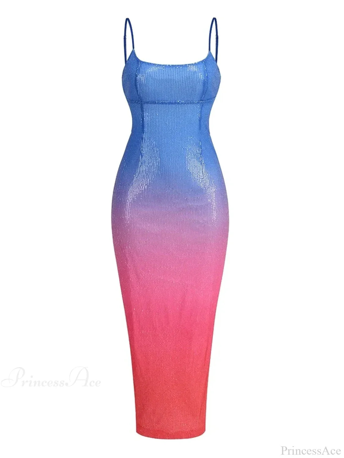 Sexy Spaghetti Strap Gradient Sequins Long Dress Sleeveless Colorful Christmas Party Dress