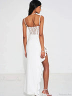Sexy Spaghetti Strap Lace Patchwork Long Dress Sleeveless Ruffles Christmas Party Dress
