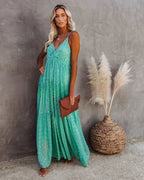 Sexy Split Big Hem Strapless Sleeveless Green Maxi Boho Dress