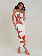 Sexy Strapless Backless Bodycon Floral Dress