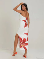 Sexy Strapless Backless Bodycon Floral Dress