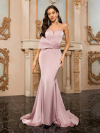 Sexy Strapless Backless Mermaid Dress Pink Sleeveless V Neck Christmas Party Dress