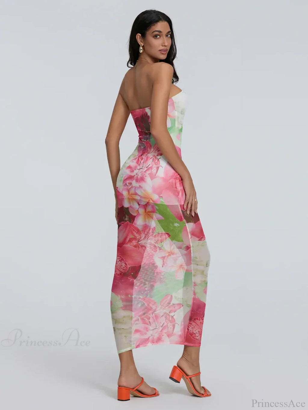 Sexy Strapless Bodycon Off-Shoulder Backless Sheath Floral Night Gown