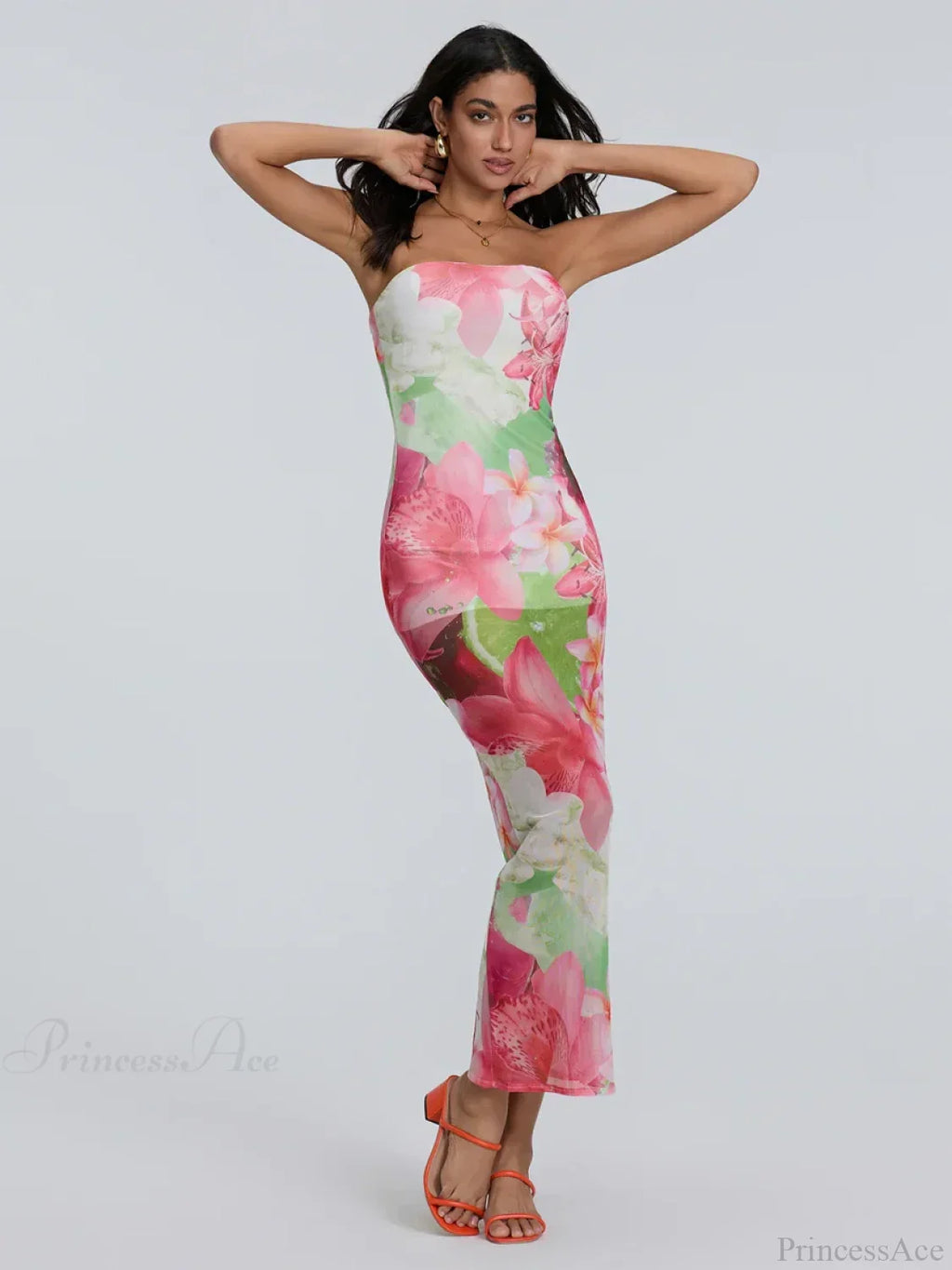 Sexy Strapless Bodycon Off-Shoulder Backless Sheath Floral Night Gown