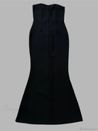 Sexy Strapless Diamonds Chain Bandage Long Black Sleeveless Backless Crystal Christmas Party Dress