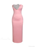 Sexy Strapless Heart Crystal Design Long Pink Sleeveless Diamonds Elegant Christmas Party Dress
