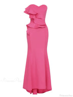 Sexy Strapless Ruffle Edge Design Rose Red Sleeveless Backless Christmas Party Dress