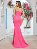Sexy Strapless Ruffle Edge Design Rose Red Sleeveless Backless Christmas Party Dress