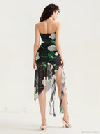 Sexy Strapless Ruffle Tassel Mini Floral Dress
