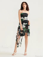 Sexy Strapless Ruffle Tassel Mini Floral Dress