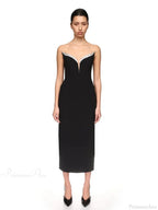 Sexy Strapless V Neck Diamonds Bandage Black Sleeveless Christmas Party Dress