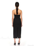 Sexy Strapless V Neck Diamonds Bandage Black Sleeveless Christmas Party Dress