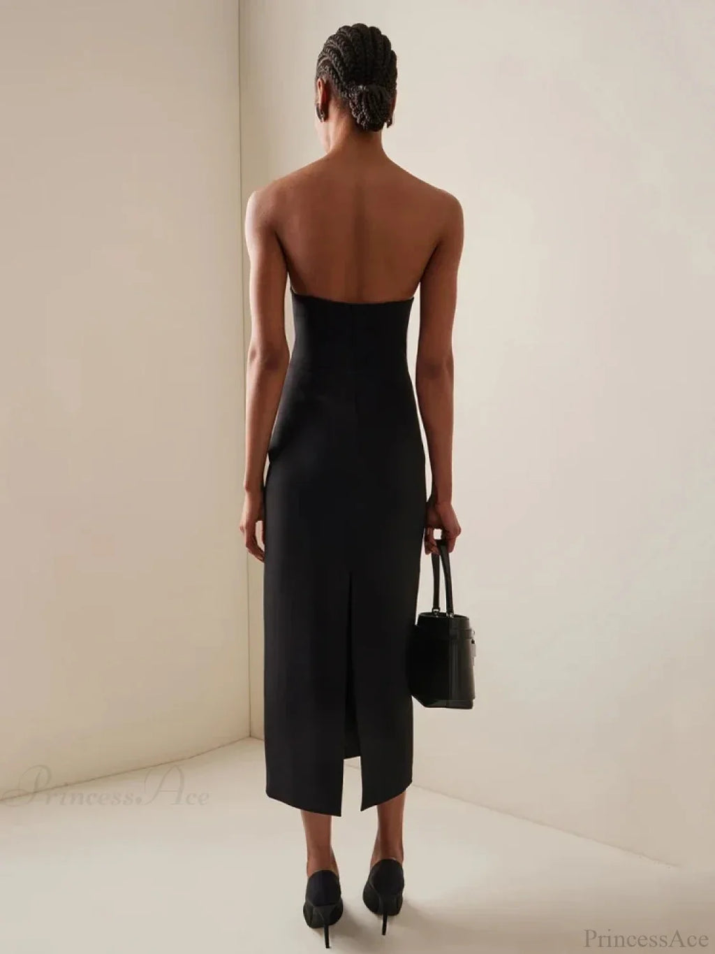 Sexy Strapless V Neck Diamonds Bandage Black Sleeveless Christmas Party Dress