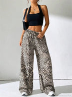 Sexy Striped Side Split Tie-Up Wide-Leg Sweatpant