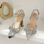Sexy Transparent Pvc Crystal Pointed Butterfly Knot Chunky High Heel Party Wedding High Heel