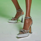 Sexy Transparent Pvc Crystal Pointed Butterfly Knot Chunky High Heel Party Wedding High Heel