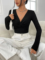 Sexy V-Neck Knitted Base Shirt Figure Slim Fit Top Women