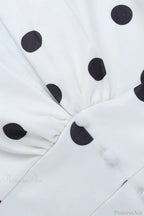 Sexy V Neck Polka Dot Lantern Sleeve Waist Cinching Fitted Mini Dress