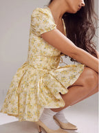 Sexy V Neck Puff Sleeve Tulle Floral Dress