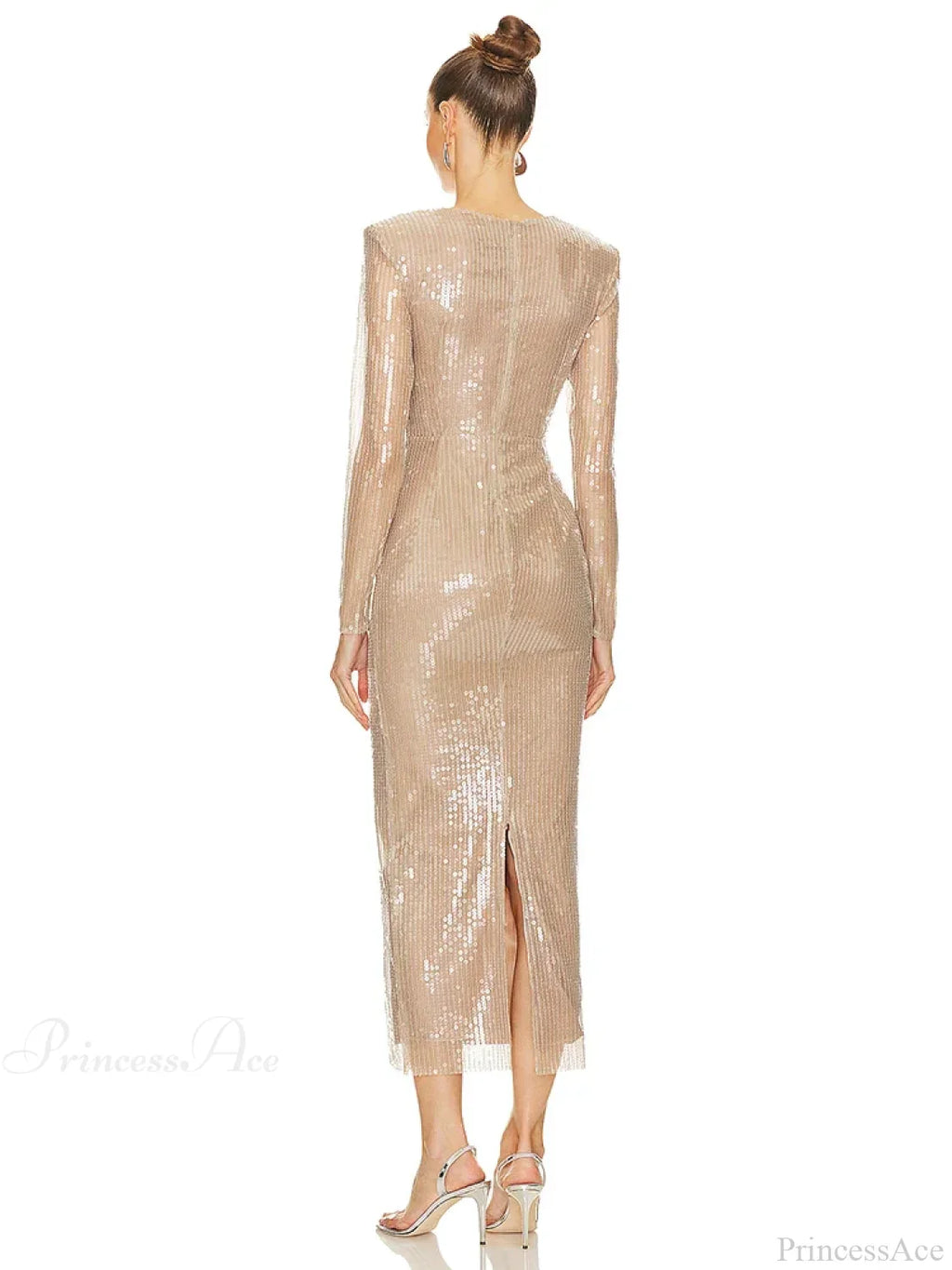 Sexy V Neck Sequins Cutout 3D Flower Dress Long Sleeves Christmas Party Dress