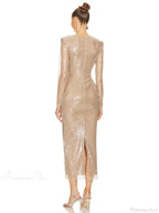 Sexy V Neck Sequins Cutout 3D Flower Dress Long Sleeves Christmas Party Dress