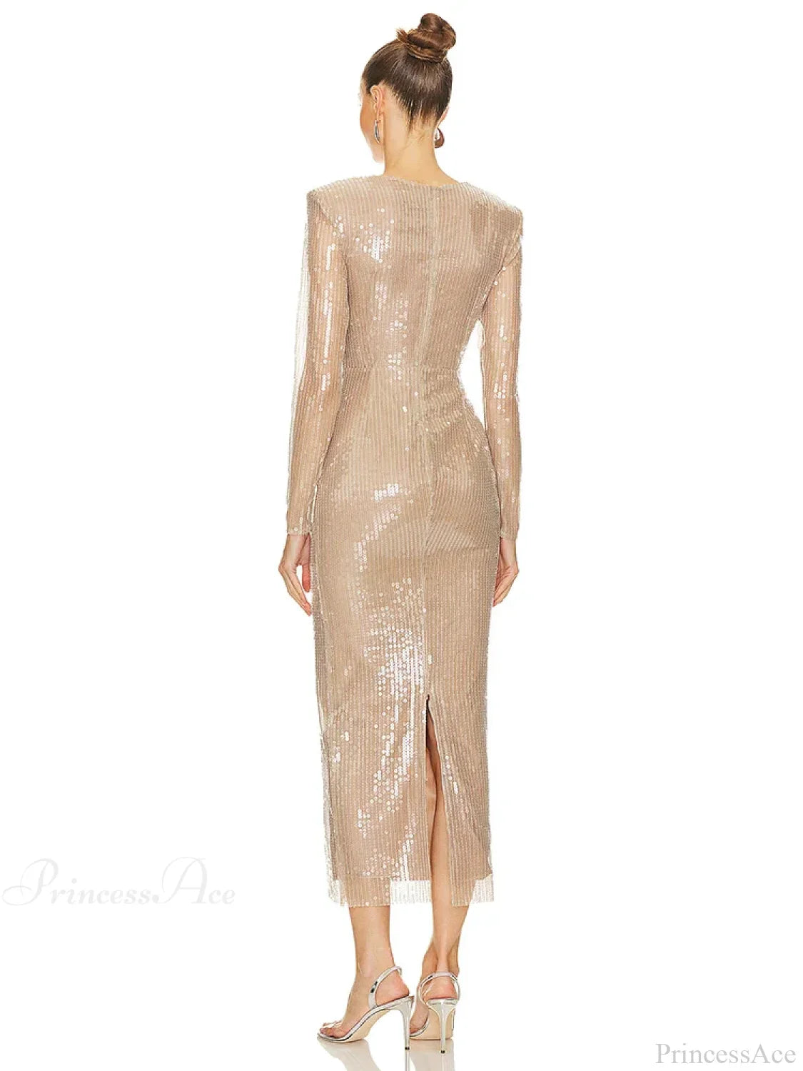 Sexy V Neck Sequins Cutout 3D Flower Dress Long Sleeves Christmas Party Dress