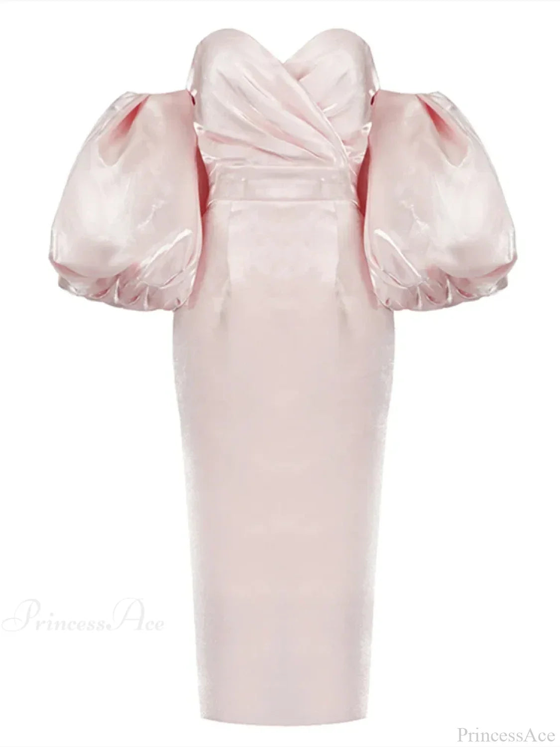 Sexy V-neck Strapless Puff Sleeve Satin Midi Off Shoulder Christmas Party Dress