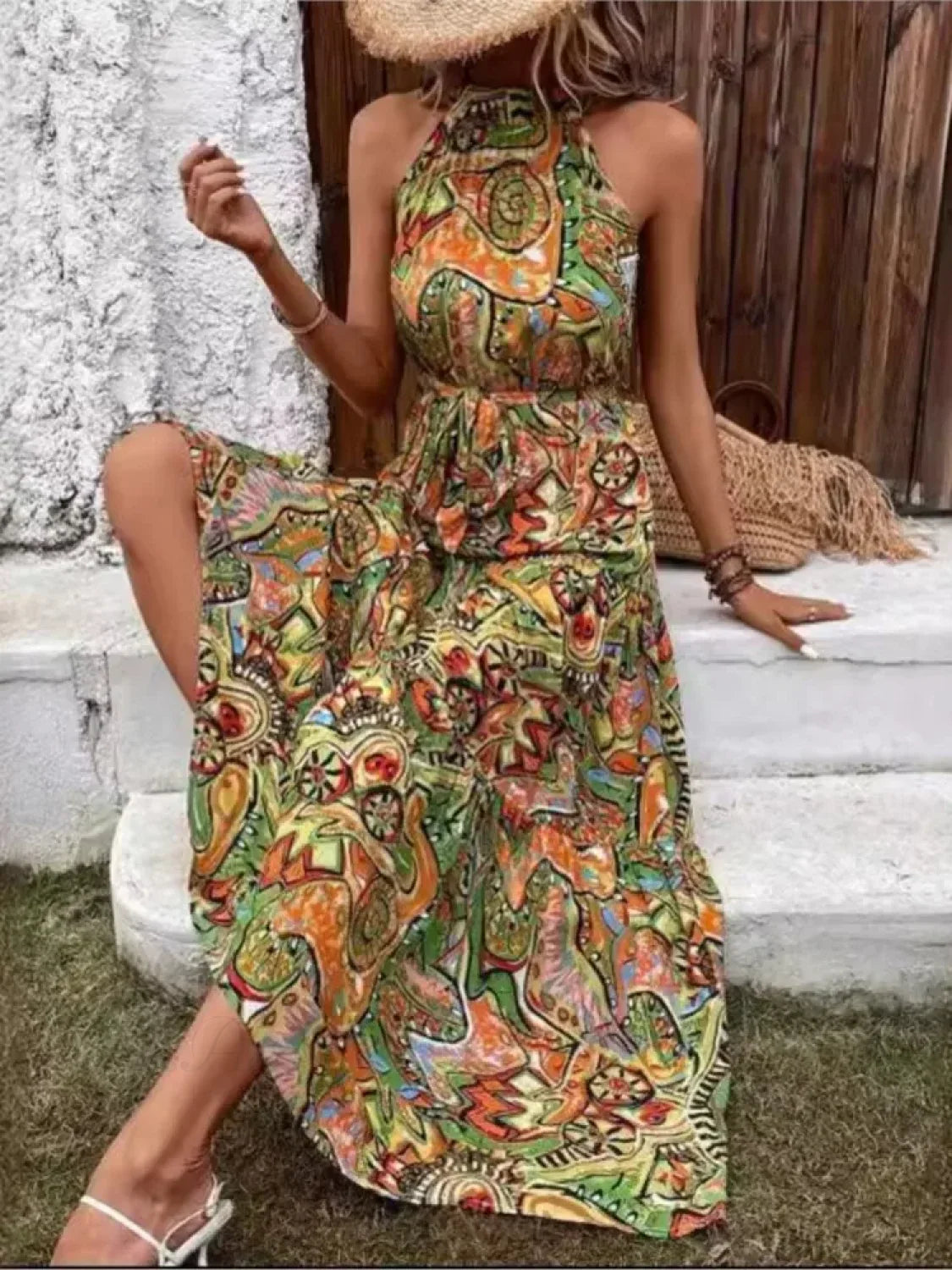 Sexy Vintage Hanging Neck Boho Dress